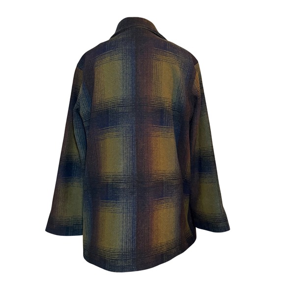 Pendleton Plaid Wool Blend Button Front Jacket Oversized L G Green Brown Navy - Picture 3 of 10